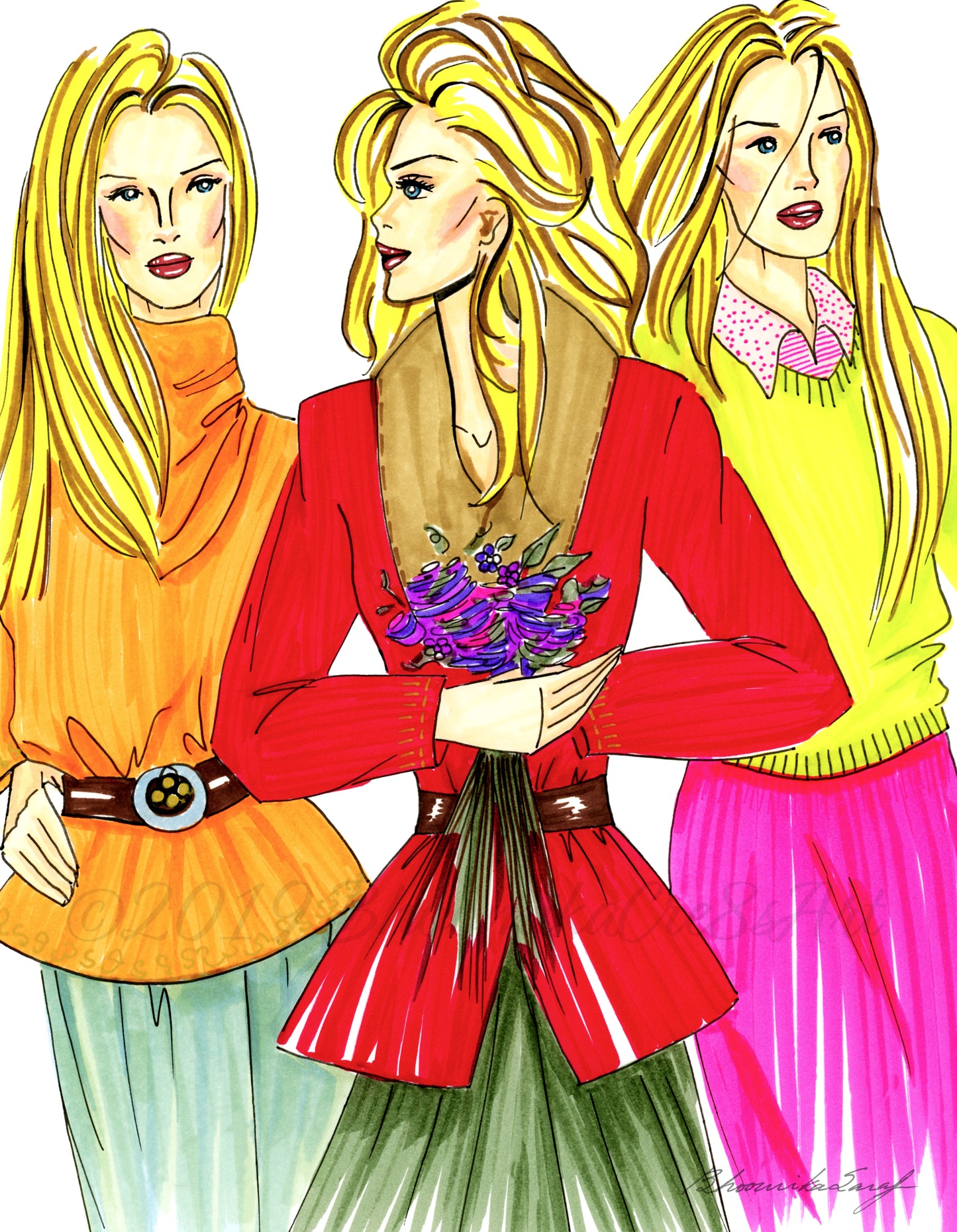 Print - Three Women Fashion Illustration